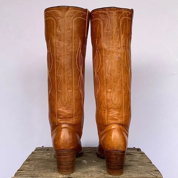 SOLD FRYE Vintage Black Label Stitching Tall Knee High Brown Western Boots 9 9.5 - Picture 6 of 11